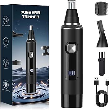 Tagliapeli Naso e Orecchie Professionale Indolore,Tagliapeli per Naso IPX7 impermeabile e facile da pulire,Ricaricabile USB Rasoio Professionale Trimmer