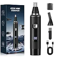 Ginity Nose Hair Trimmer for Men, 2-in-1 Rechargeable Ear and Nose Hair Trimmer with LED Display, IPX7 Waterproof Painless Precision Groomer, Type-C Charging, Professional Dual-Edge Blades（Black）