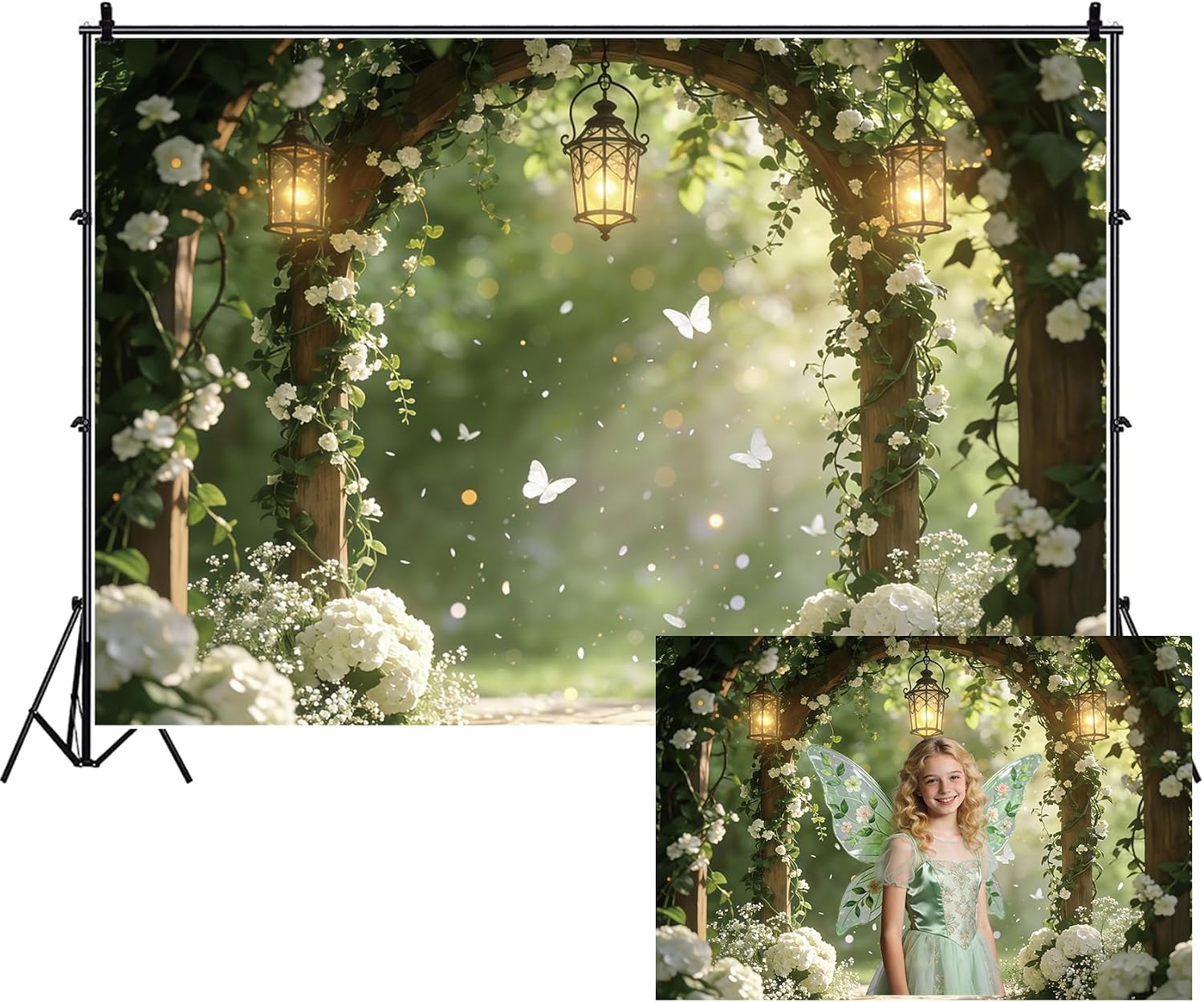 Renaiss 7x5ft Enchanted Garden Backdrop Pink Flower Magic Green Grass Wonderland Outdoor Theme Photography Background for Wedding Birthday Baby Shower Decor Studio Portrait Photo Booth Props