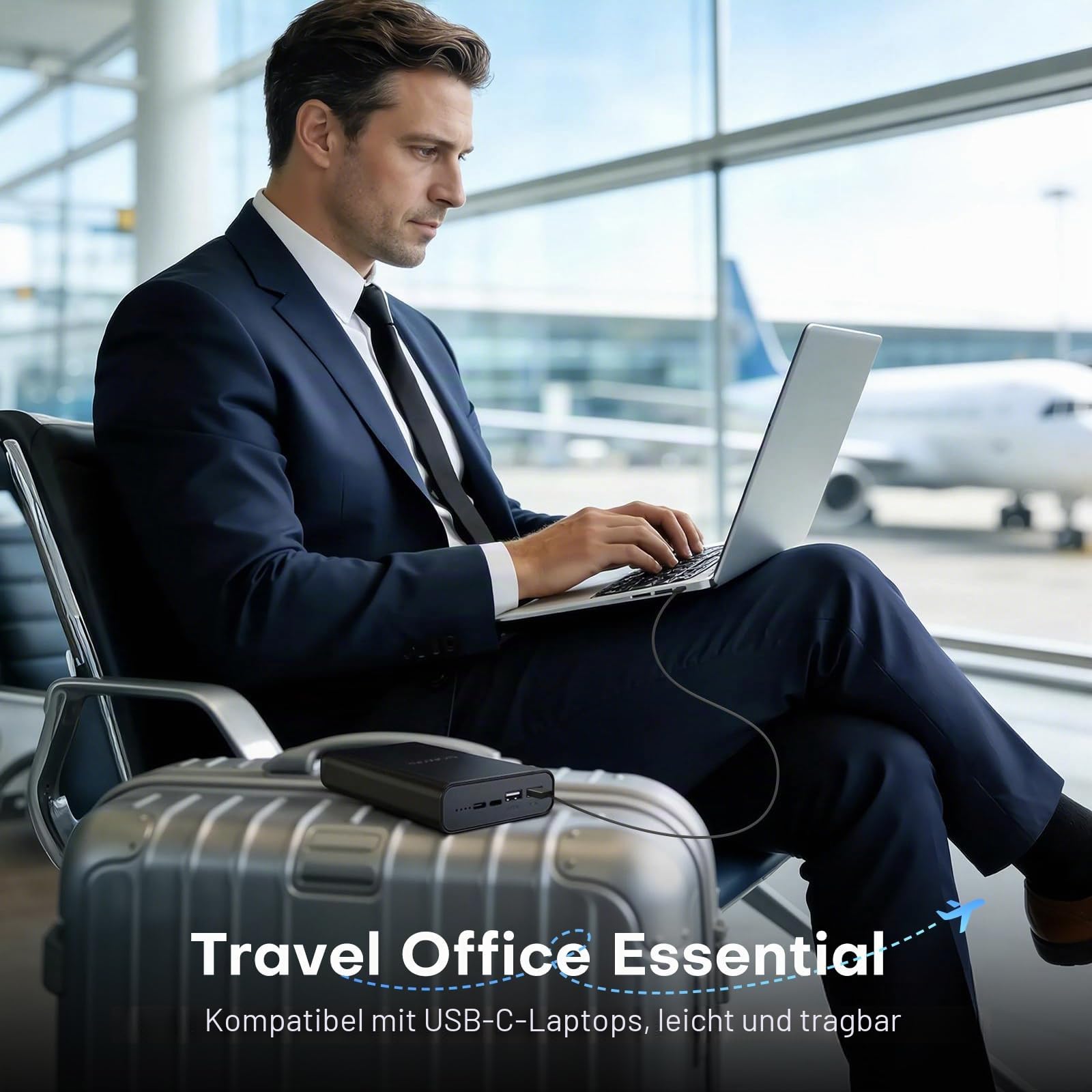 100 W USB-C PD Schnellladekabel für Laptop und Smartphone – 25000 mAh Powerbank und Ladestation für mehrere Geräte – Plug & Charge, kein QR-Code erforderlich – Ideal für Hotels, Coworking Space