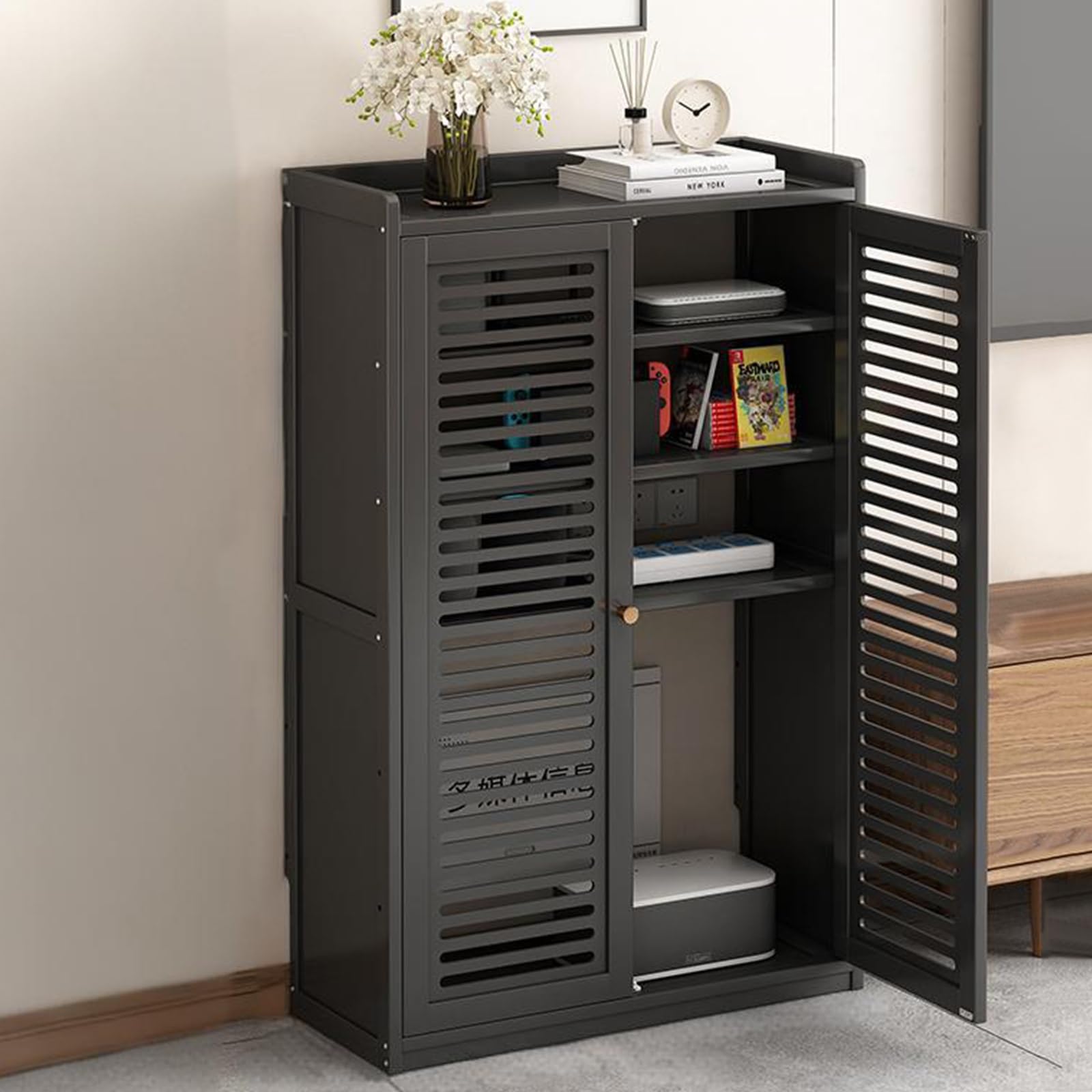 DECAKE Floor Standing Router Storage Cabinet with Multi-Layer Shelves, Invisible WiFi Modem Hider for Home and Office Organization