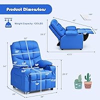 Vista 12 de GLACER Silla reclinable para niños con portavasos y bolsillos laterales, reclinable para niños con respaldo cómodo, reposabrazos y reposapiés