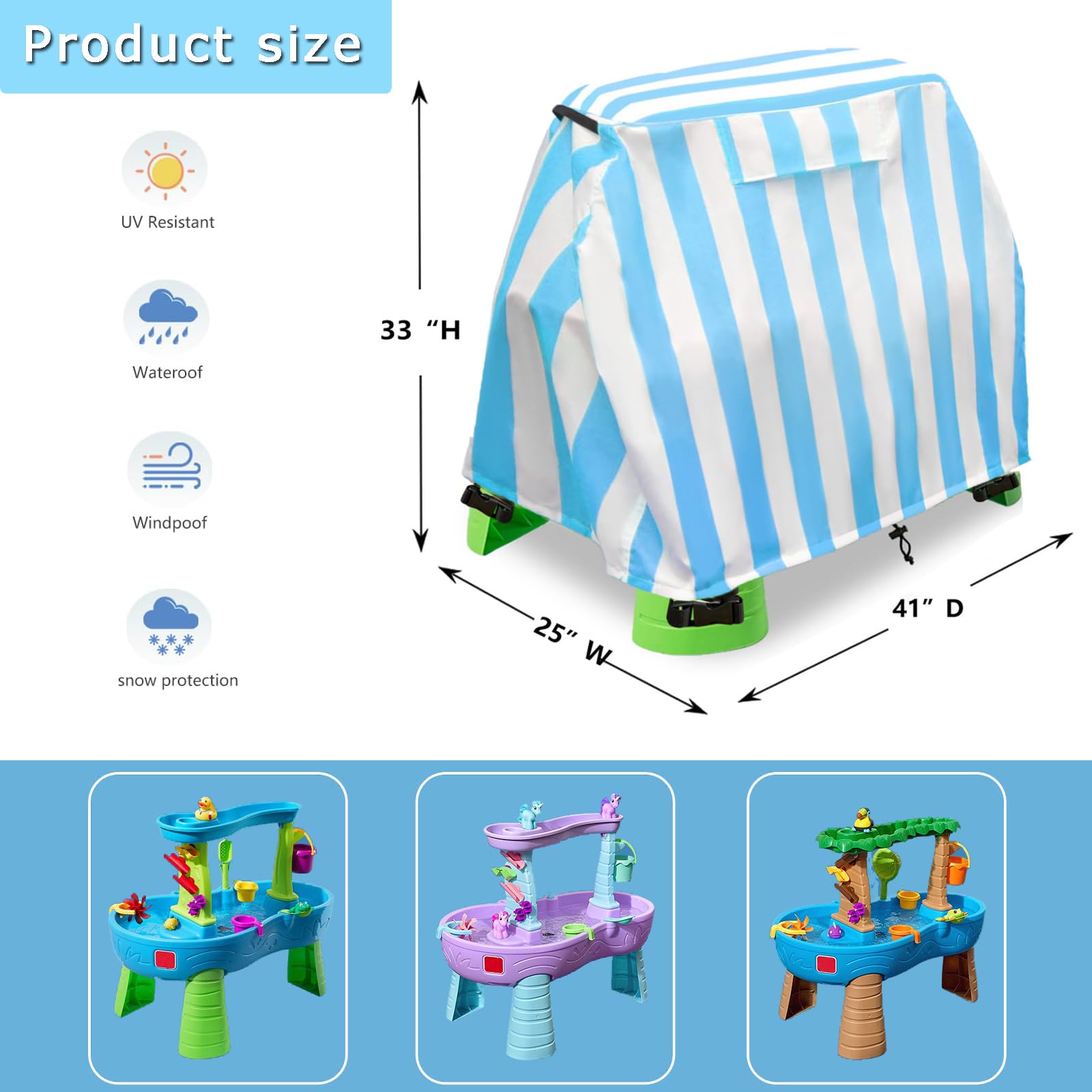 Kids Water Table Cover Fit Step2 Rain Showers Splash Pond Water Table, Step 2 Water Table Accessories Waterproof Dust Proof Anti-UV Cover -Cover Only(Blue-White, 41''Wx25''Dx33''H)