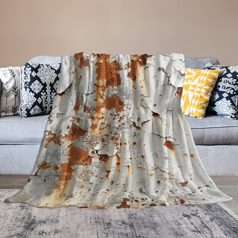Couverture pelucheuse flanelle légère blanc rouille 152x203 pour éliminer les frissons sur le lit