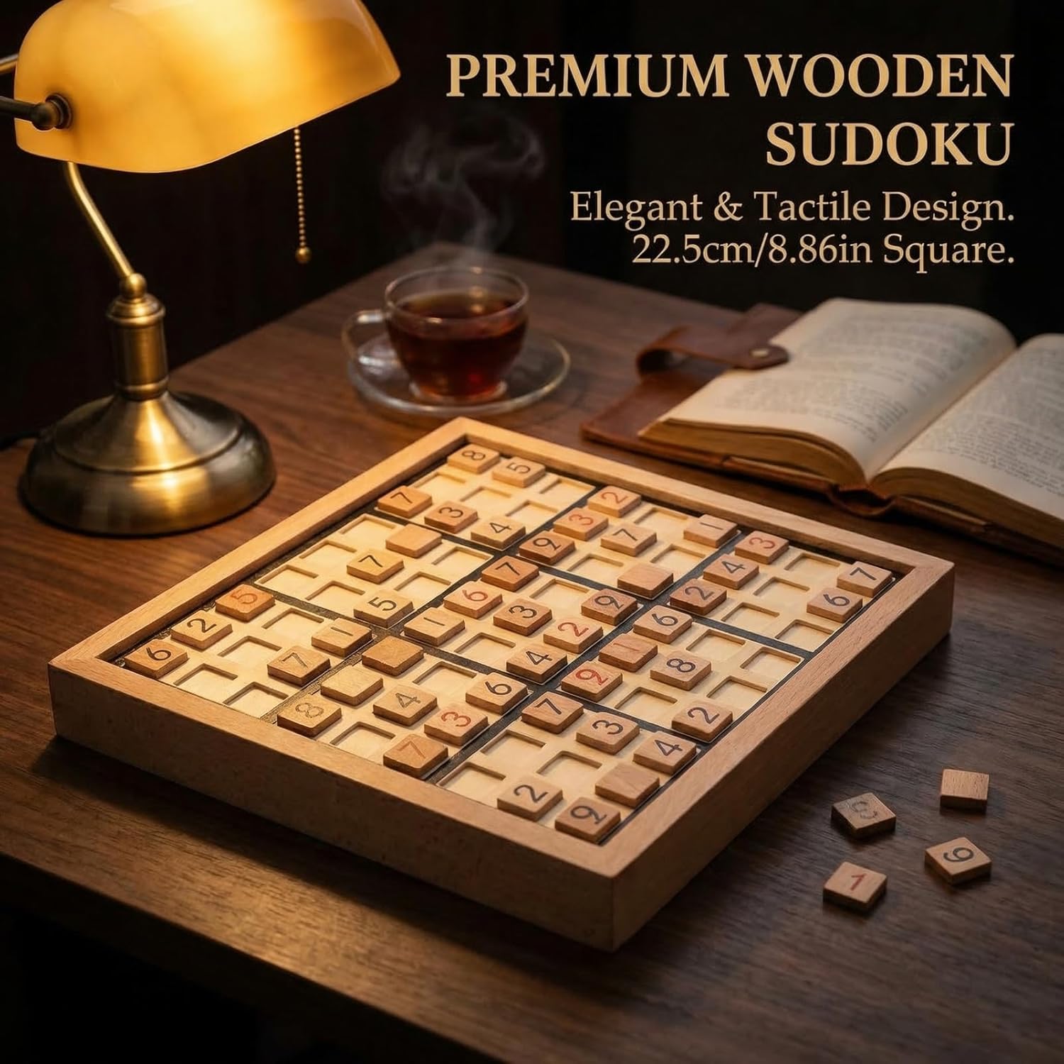 Wooden Sudoku Puzzle Board with Drawer, 200 Puzzles Brain Teaser for Adults, Logic Math Puzzle Desktop Game for Thinking Ability