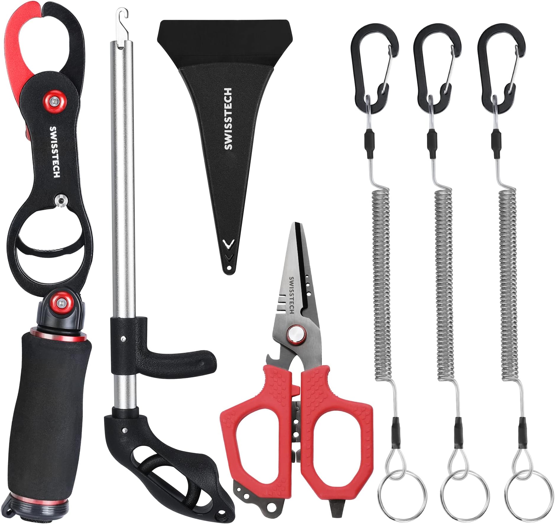 3PC Fishing Tool Kit, Fishing Gifts for Men - Fish Lip Gripper with Scale, Multifunction Braided Line Scissors, Fish Hook Remover, Fishing Gear with Safety Coiled Lanyard