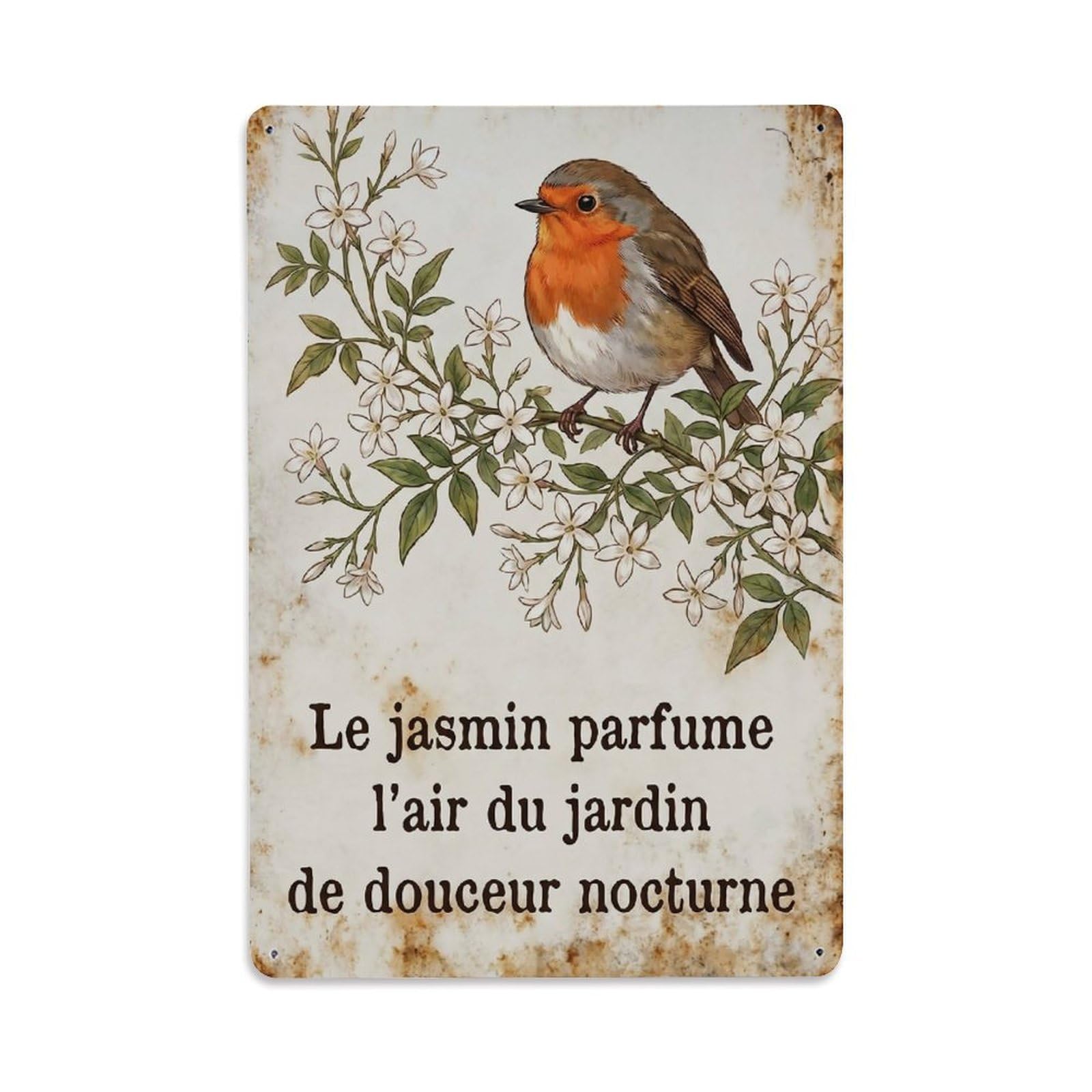 Robin Bird Garden Quote Jasmine Fragrance Metal Tin Sign