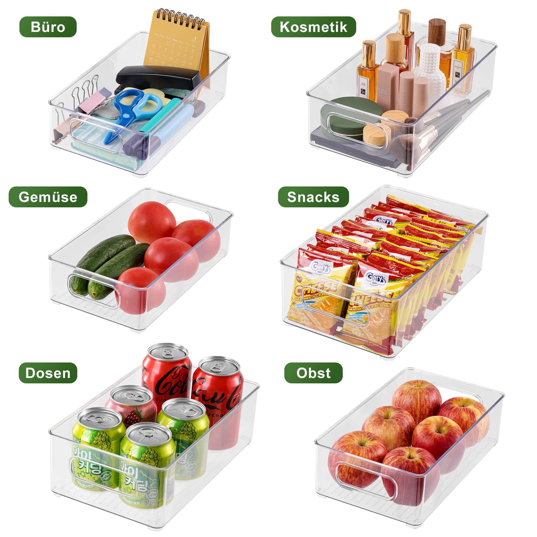 Juego de 8 organizadores para frigorífico, cajón, organizador, cajón, apilable, caja para frigorífico, caja de almacenamiento para cocina, almacenamiento para despensa (4 tamaños)