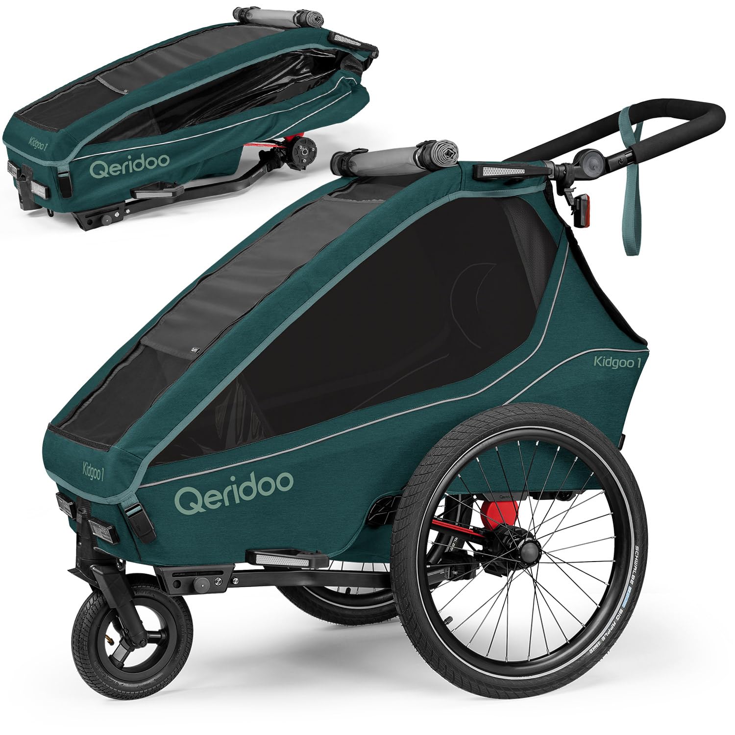 Qeridoo Kidgoo 1 | Fahrradanhänger 1 Kind mit Federung & 3-in-1-Verdeck | Kinderfahrradanhänger & Jogger Kinderwagen | Faltbarer Fahrrad Anhänger Kinder | Komfortabler Kinderanhänger Fahrrad