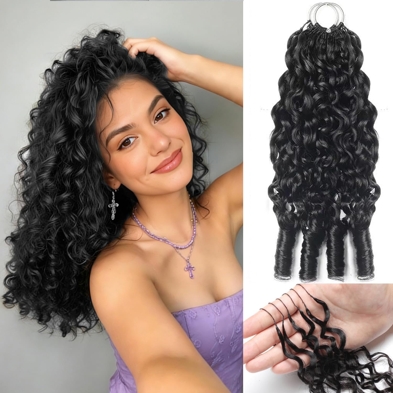 Renyarch Miracle Knots Hair Crochet Human Hair - Extensiones de Pelo Humano Burmese Curly Pre-Separado para Mujeres Negras, 2 uds 50g Crochet Braids Water Wave Nudos Invisibles, 16 Pulgadas 1B#
