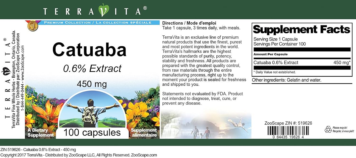 Catuaba 0.6% - 450 mg (100 Capsules, ZIN: 519626) - 3 Pack
