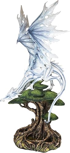 Bros - Figura decorativa de dragón azul escarcha ártica grande de 22 pulgadas de alto con raíces profundas, estatua de fantasía medieval