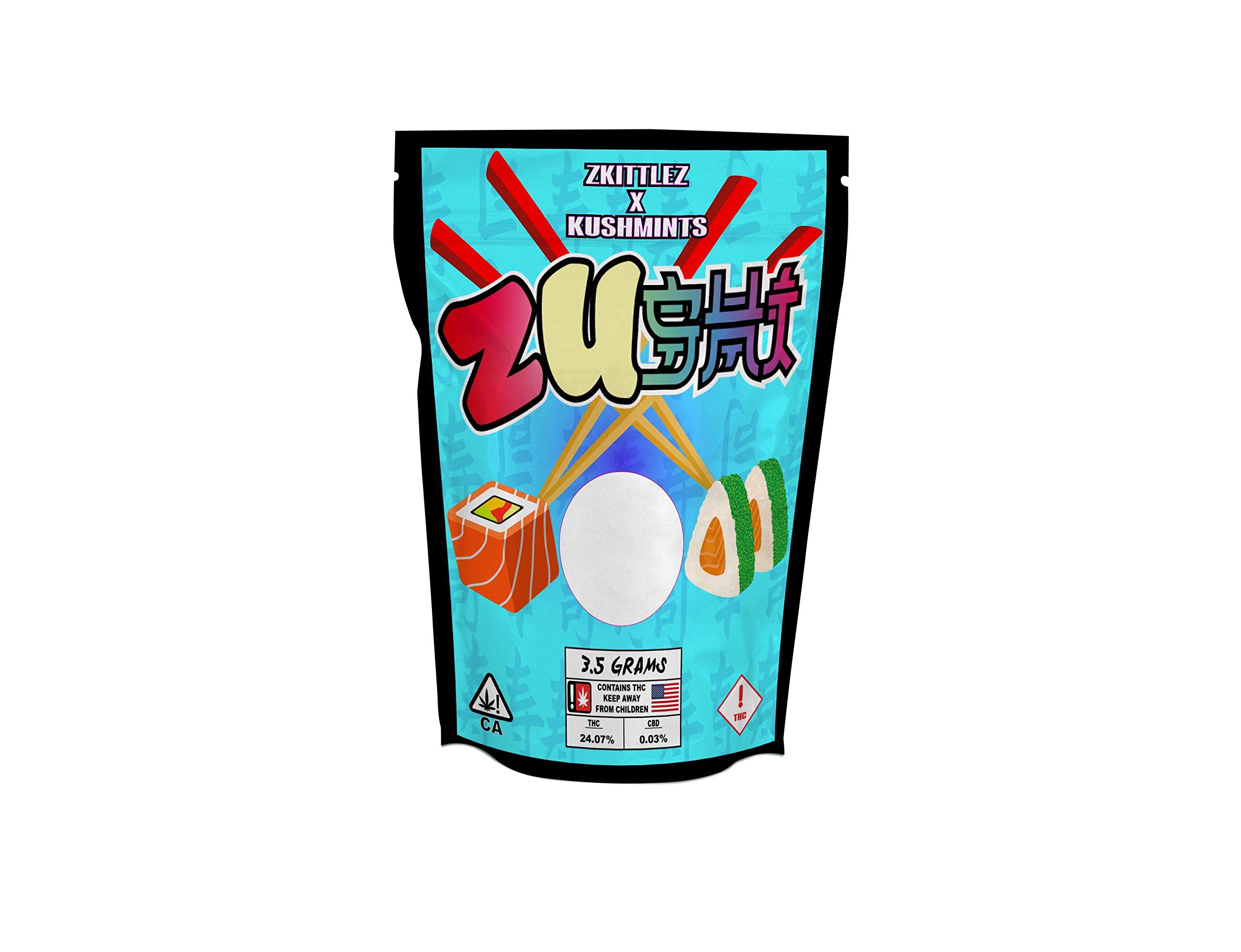 Pound's Press 3.5g, 1/8oz Mylar Bag Stickers - Printed High Gloss Vinyl Label with Strain Design (Zushi, Pack of 32)