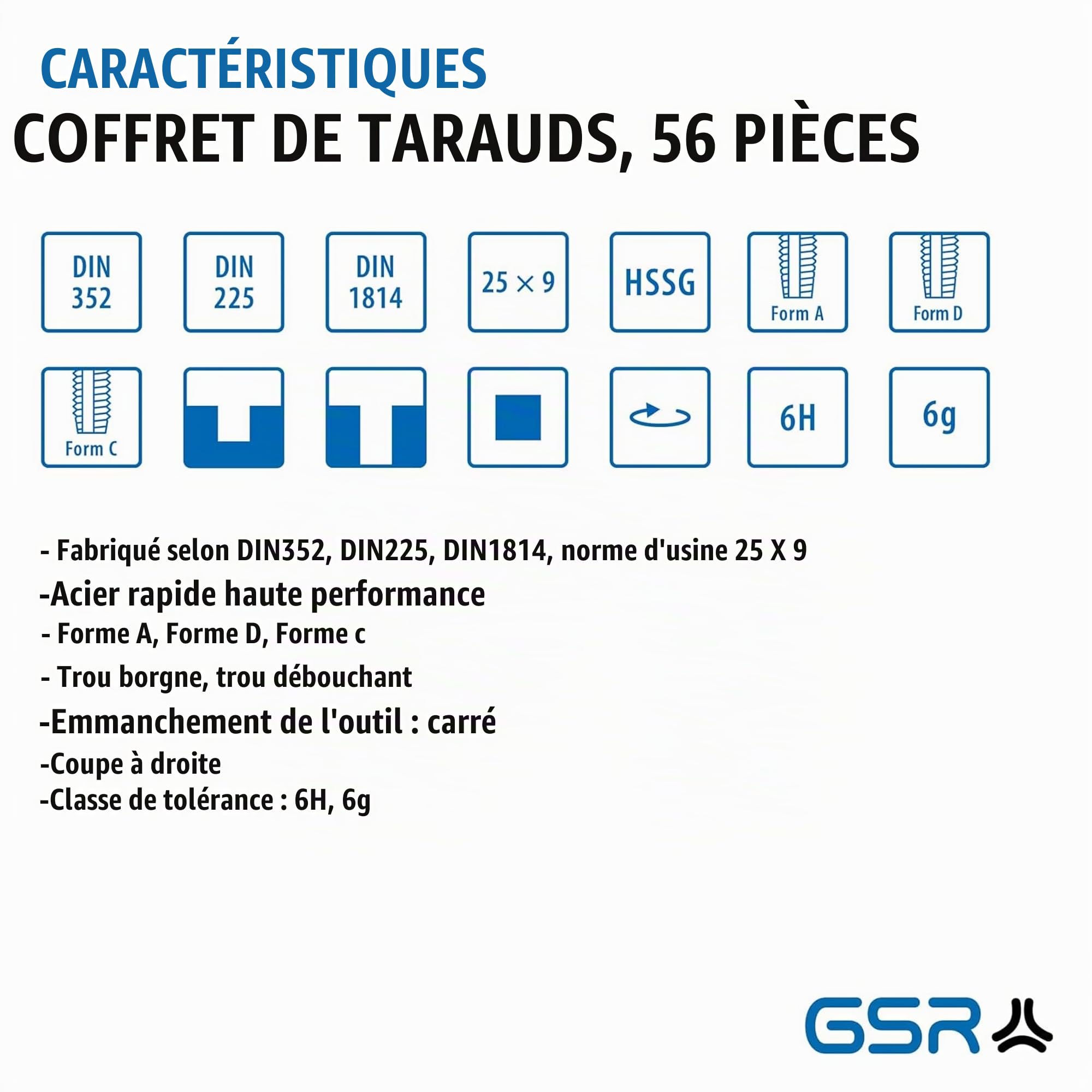PROFI 56pièces Gewindeschneidsortiment M3-M20 HSS GSR