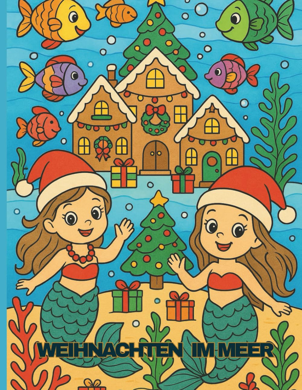 Weihnachts-Malbuch für Kinder – Meerjungfrauen | Unterwasser-Weihnachten Ausmalbuch | Süße Meerjungfrauen, Tiere & Weihnachtsmotive | ... Meerjungfrauen, Seetieren, Muschel-Backstuben