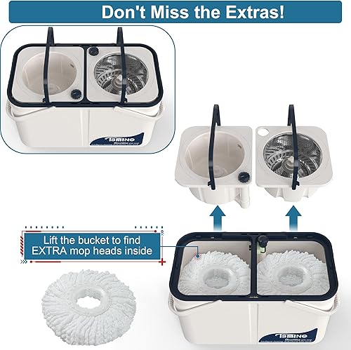 Miniatura 4 de Juego de trapeador y cubo con escurridor para el hogar, trapeador giratorio y cubo que separa el agua sucia y limpia, cubo de fregona de 4 cámaras,