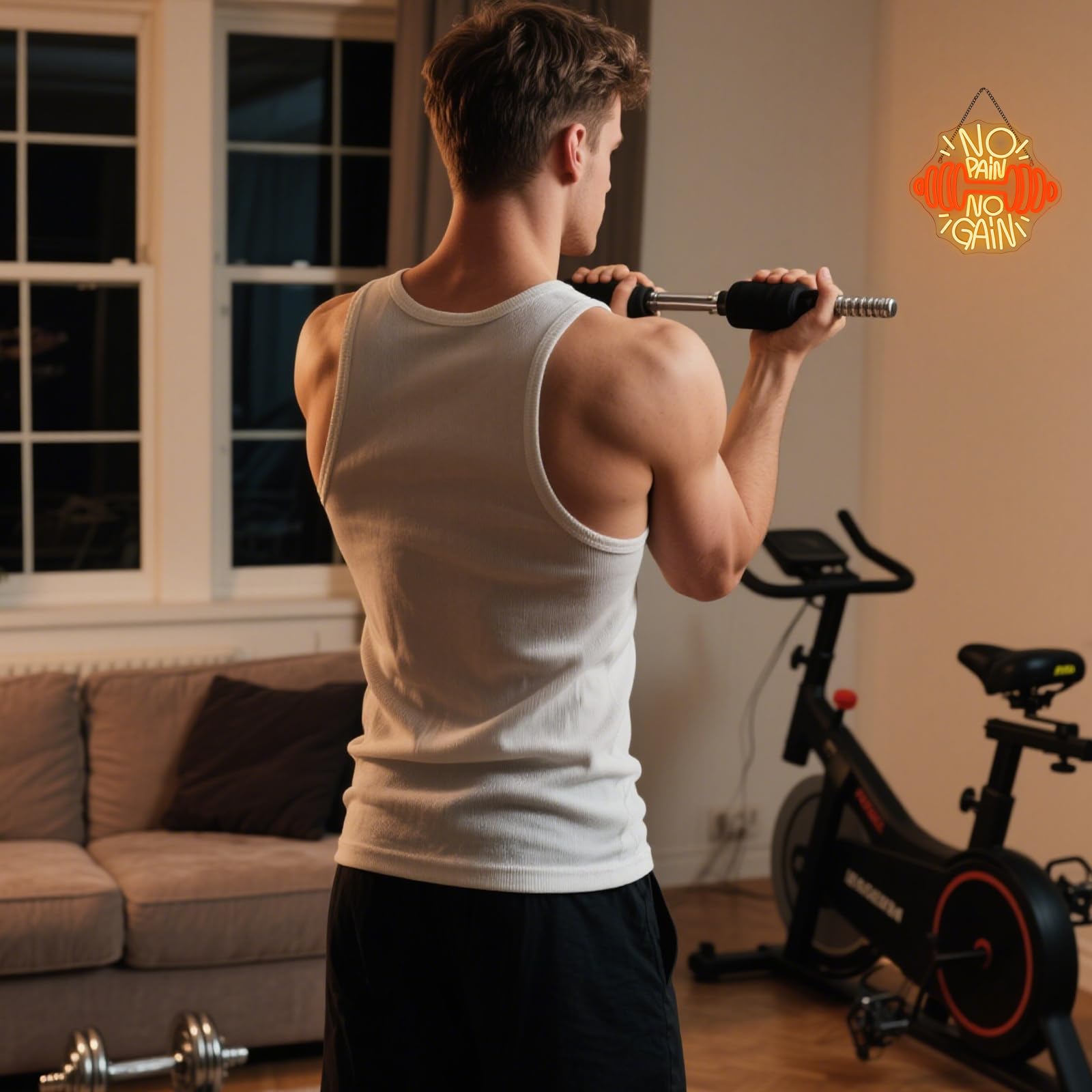 ineonlife No Pain No Gain Gym Neon Led, Mancuernas Luces Neon Naranjas Regulables para Decoración de Pared, Tira Led Neons para Estadio,Gimnasio,Sala de Entrenamiento
