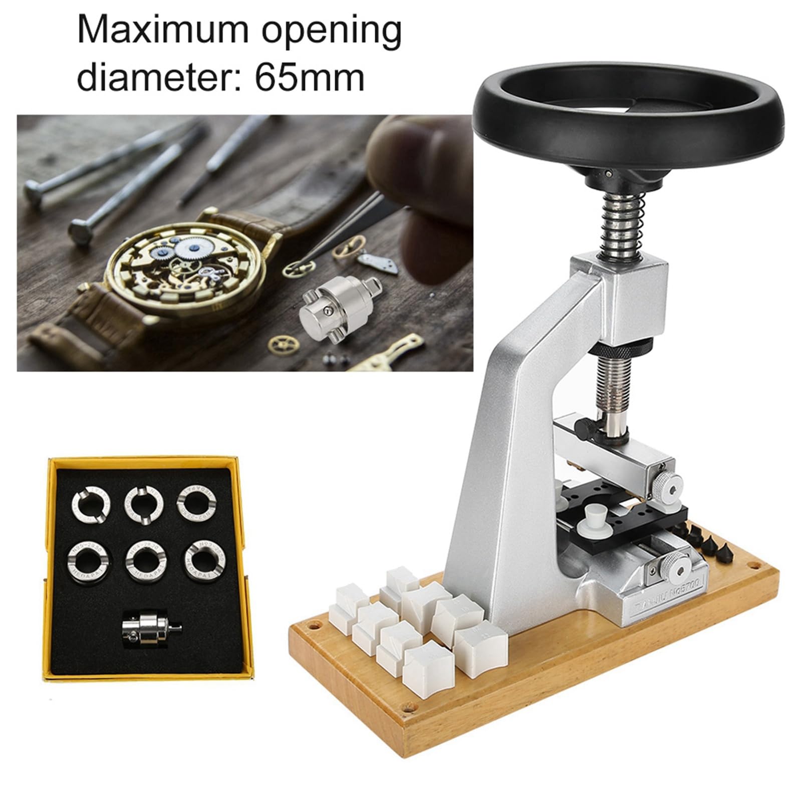 GLOGLOW Herramientas y Kits de Reparación Abridor de Espalda con 6 Troqueles Soporte Ajustable y Tornillo de Banco para Reparación de Ostras Impermeables Cajas Atornilladas Abridor de Cajas de Reloj