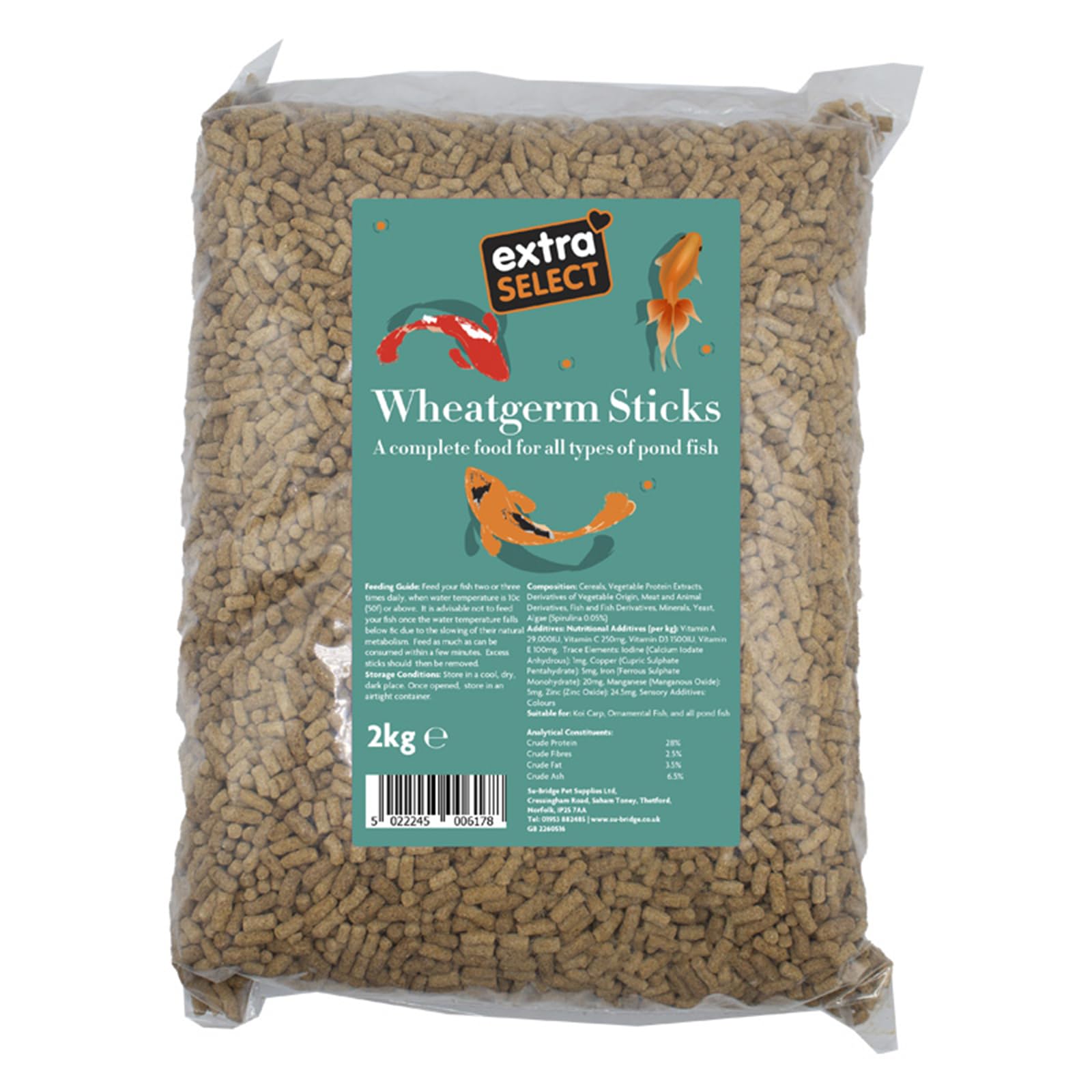 Extra Select Wheatgerm Fish Food Sticks - Easily Digestible Winter Pond Food for Koi and Goldfish, with Spirulina - 2kg Bag