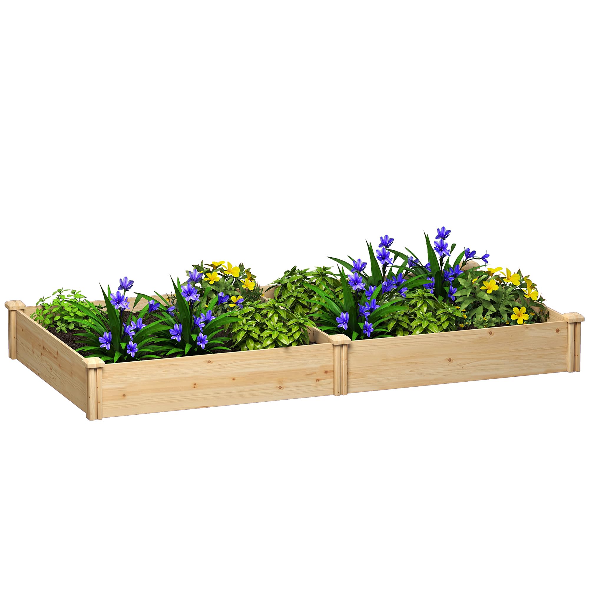 Outsunny Raised Garden Bed, Wooden Planter Box With Divider And Open Bottom