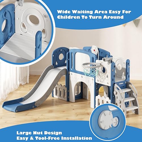 Miniatura 7 de Glaf Conjunto de juegos 8 en 1 para niños pequeños, parque infantil para interiores, toboganes para patio trasero, toboganes de escalador con