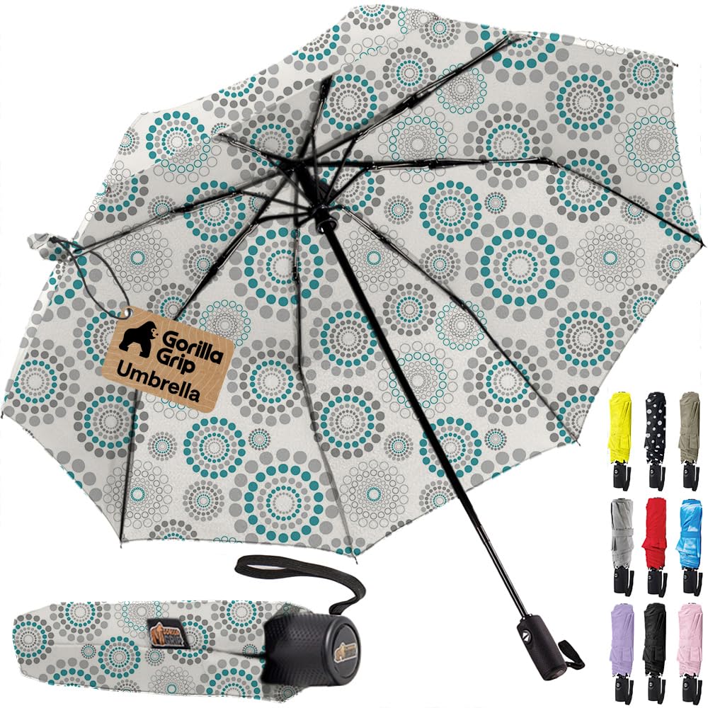 GORILLA GRIP Compact Travel Size Umbrella for Rain, Spiral