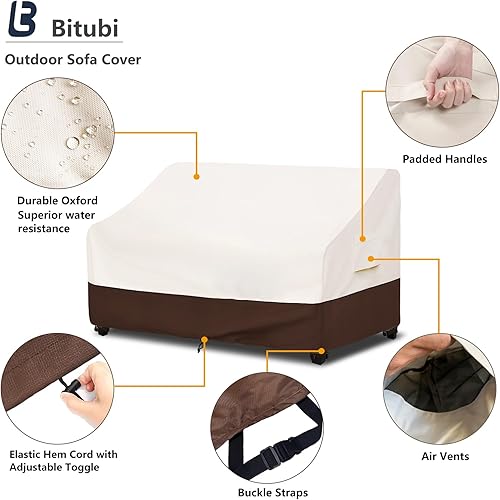 Miniatura 3 de Bitubi Funda impermeable para sofá de patio, funda de sofá resistente de 3 plazas para exteriores, tamaño de hasta 76 pulgadas de ancho x 32.5