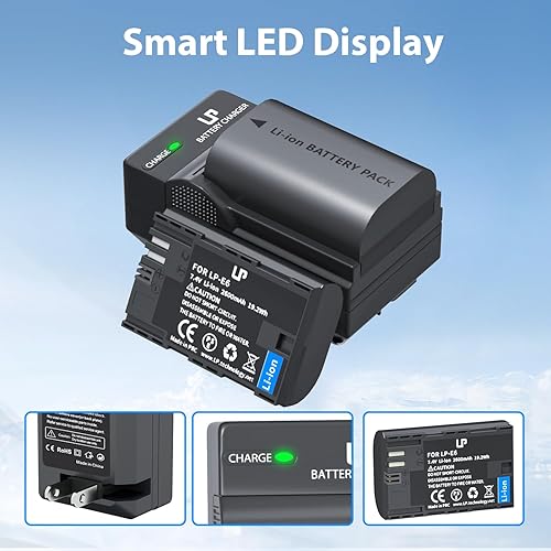 Miniatura 6 de LP LP-E6 LP-E6N Paquete de batería y cargador, paquete de 2 baterías de 2600 mAh compatibles con cámaras Canon EOS 90D, 80D, 70D, 60D, 60DA, 7D Mark