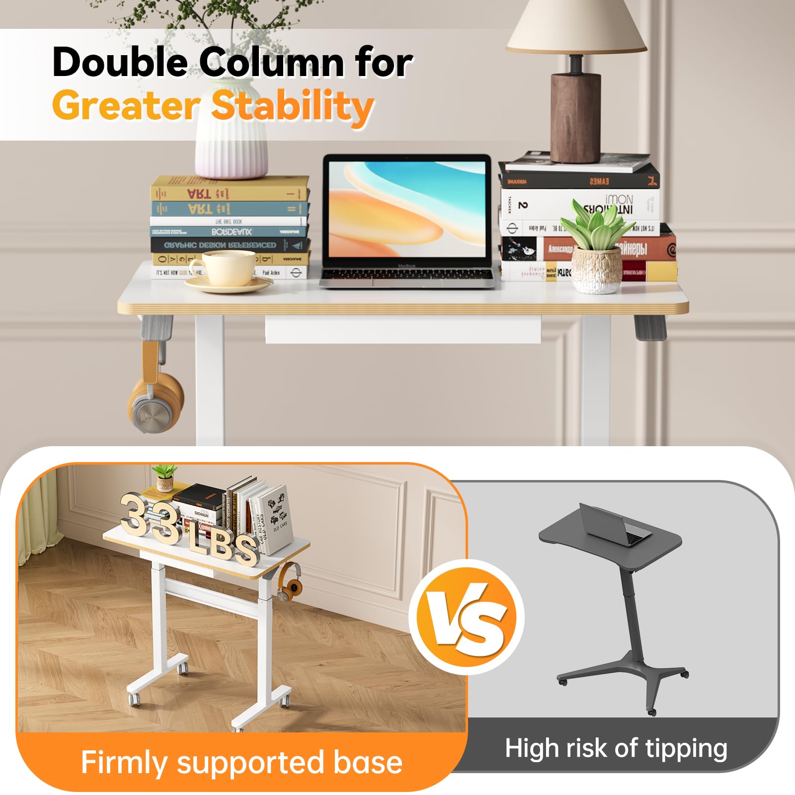 JOY worker Mobile Standing Desk 35In Small Height Adjustable Desk with Drawer Rolling Treadmill Desk Workstation with Wheels — view 9