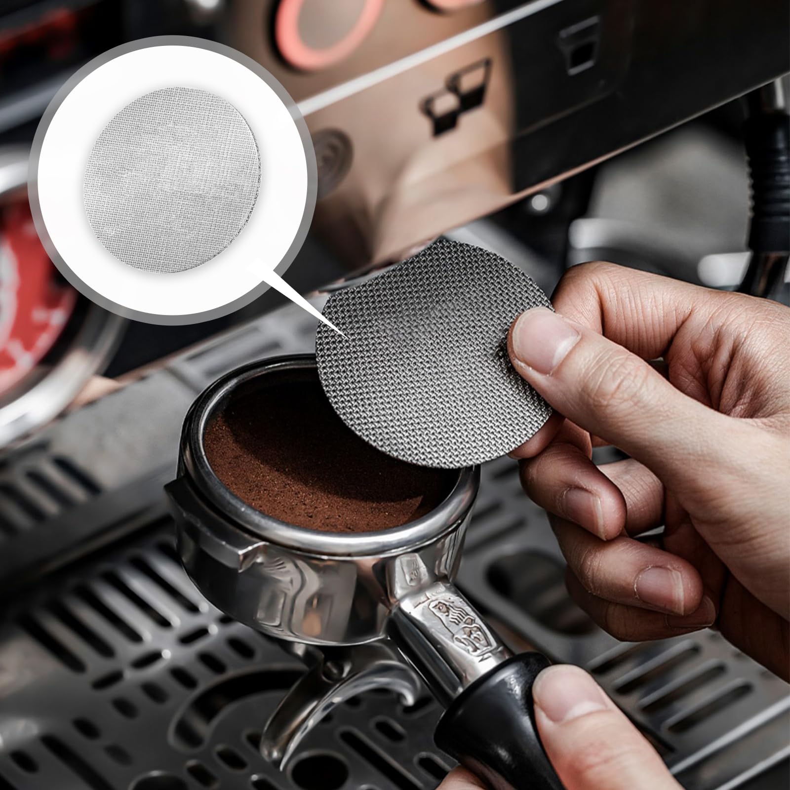 LAIBOREC Puck Screen, 53.5mm Schermo filtro espresso, Schermo doccia inferiore riutilizzabile in acciaio inossidabile 316L compatibile con macchina da caffè espresso 54mm Cesto portafiltro, 150um