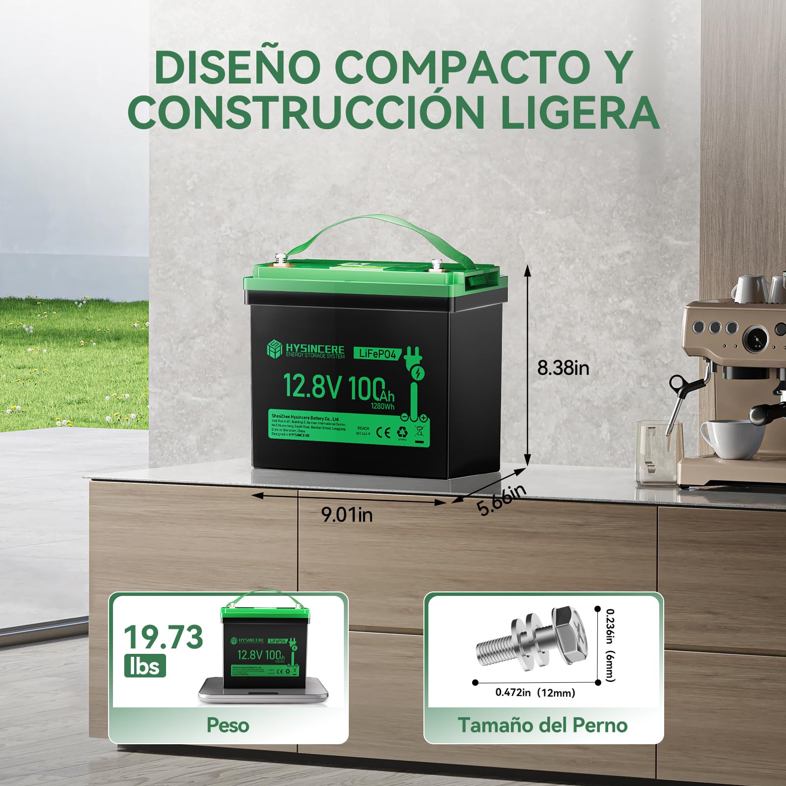Bateria de Litio Mini LiFePO4 12V 100Ah con LED 1Pack, 100 A BMS Inteligente y Máx.15.000 ciclos, Batería de Ciclo Profundo de 12 V 1280 Wh Recargable para Autocaravana, Camping