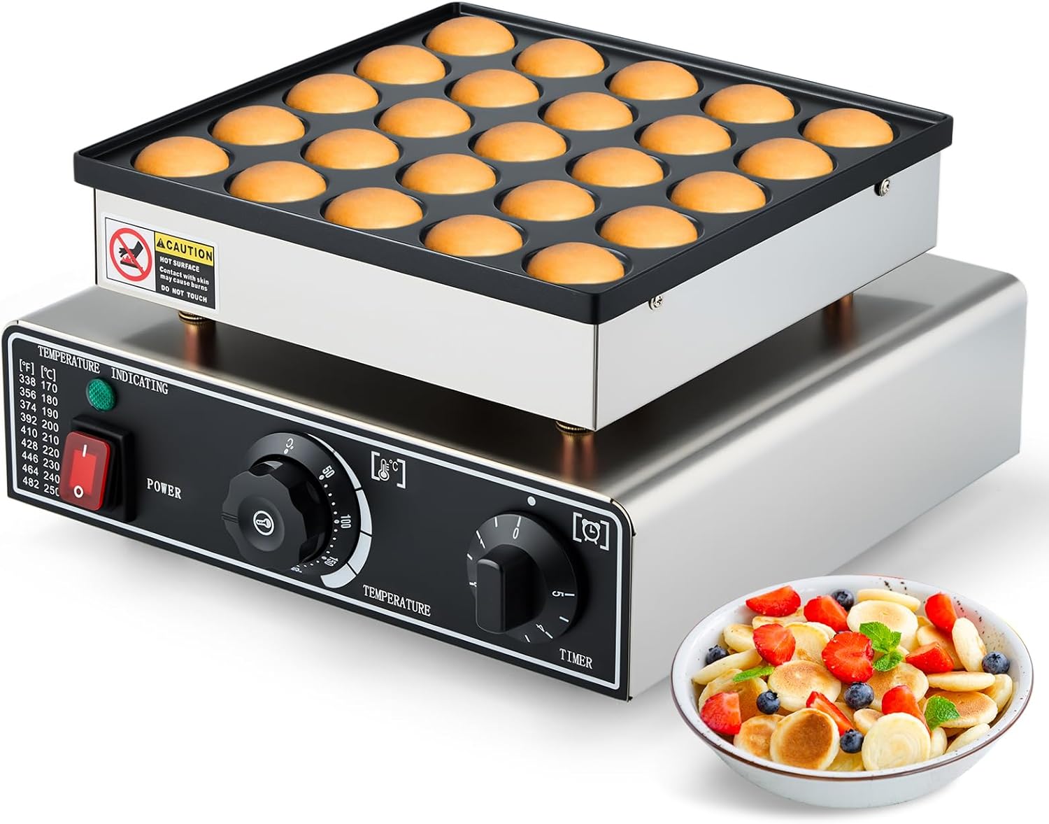 Commercial Mini Dutch Pancake Maker,25PCS Dorayaki Maker,Non-stick Dutch Poffertjes Grill,Stainless Steel Muffin Waffle Maker,Electric Hotcakes Machine for Breakfast,Snacks,Desserts