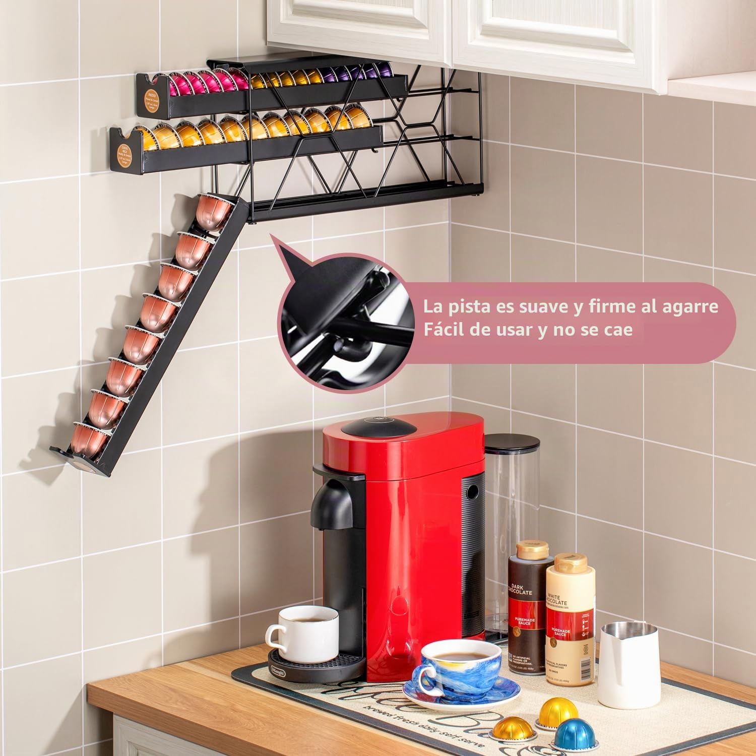FlagShip Soporte para cápsulas Nespresso de 3 niveles y organizador de cápsulas de café Vertuo, almacenamiento de metal negro que ahorra espacio con capacidad para más de 30 cápsulas, se adapta a