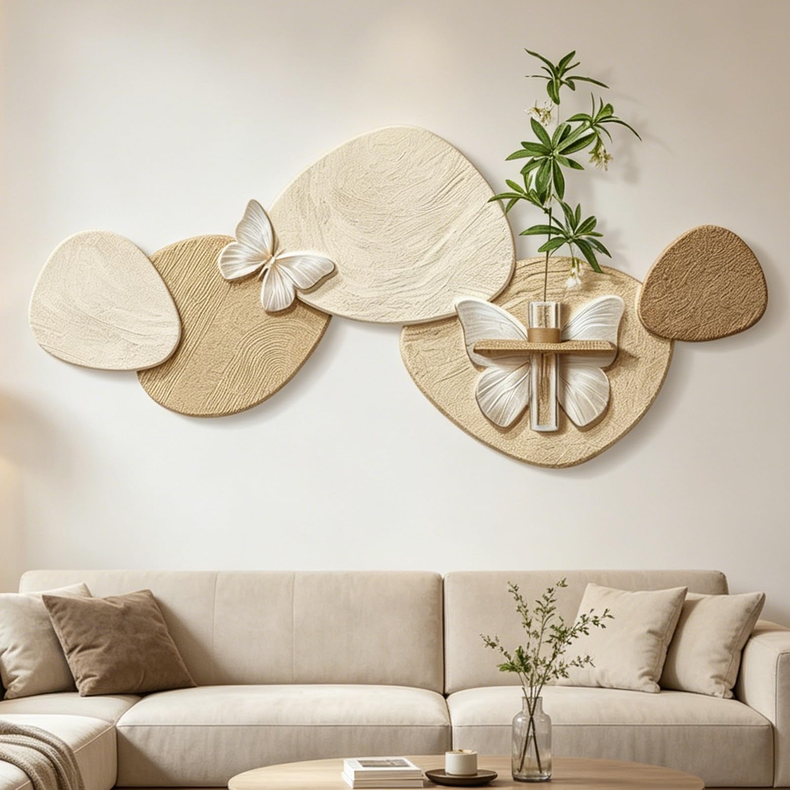SYXHJTFZ Modern 3D Sandstone Textured Wall Art Borderless Wall Hanging Decor, with Artificial Plant Vase Home Entryway Hallway Wall Decor(C,100 * 46cm/39.4 * 18.1in)