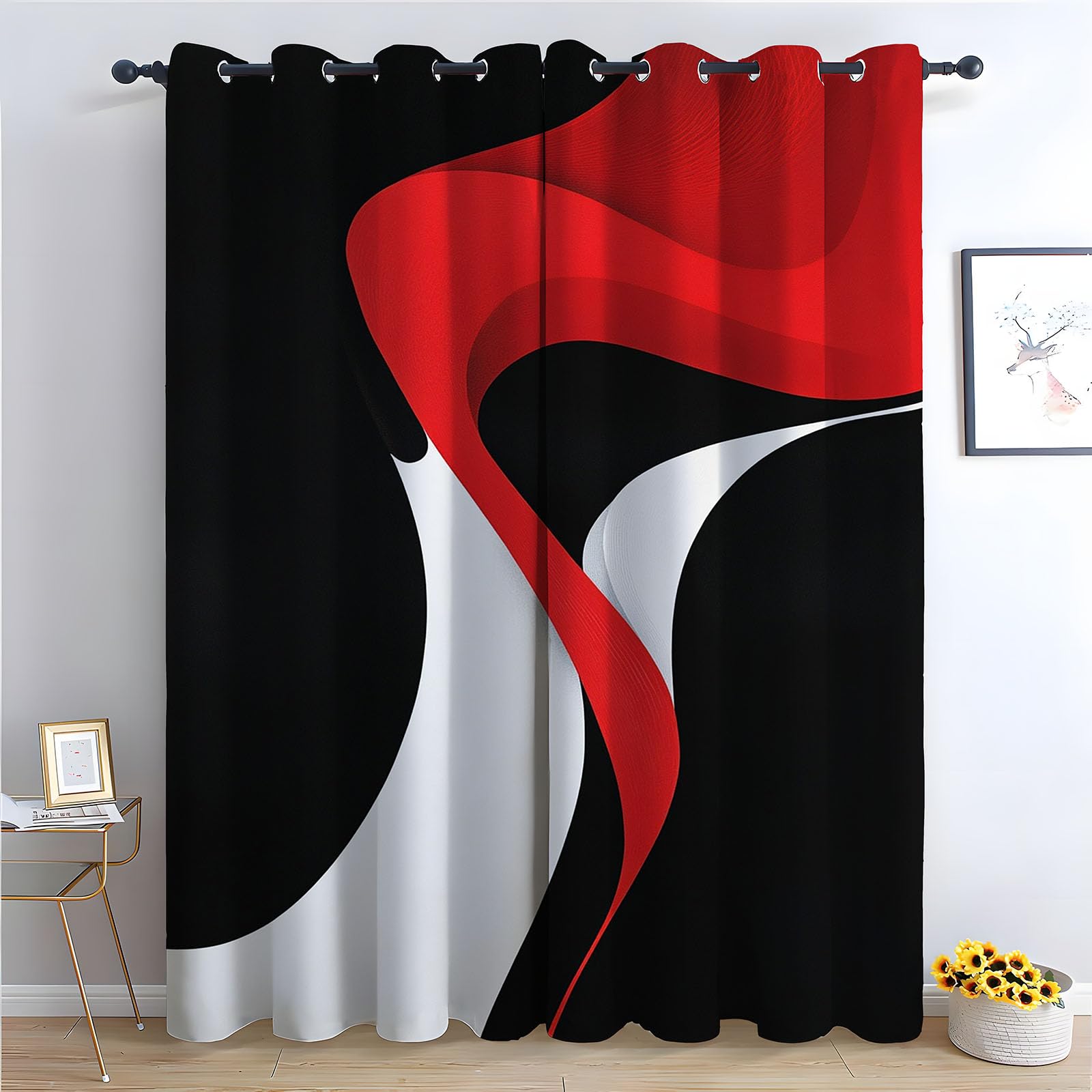 WQBQKKX Abstract Line Curtains for Living Room Bedroom Modern Textured Farmhouse Curtains Leaf Printed Eyelet Rustic Drapes Window Treatment-52 W x 96" L (Pack of 2)