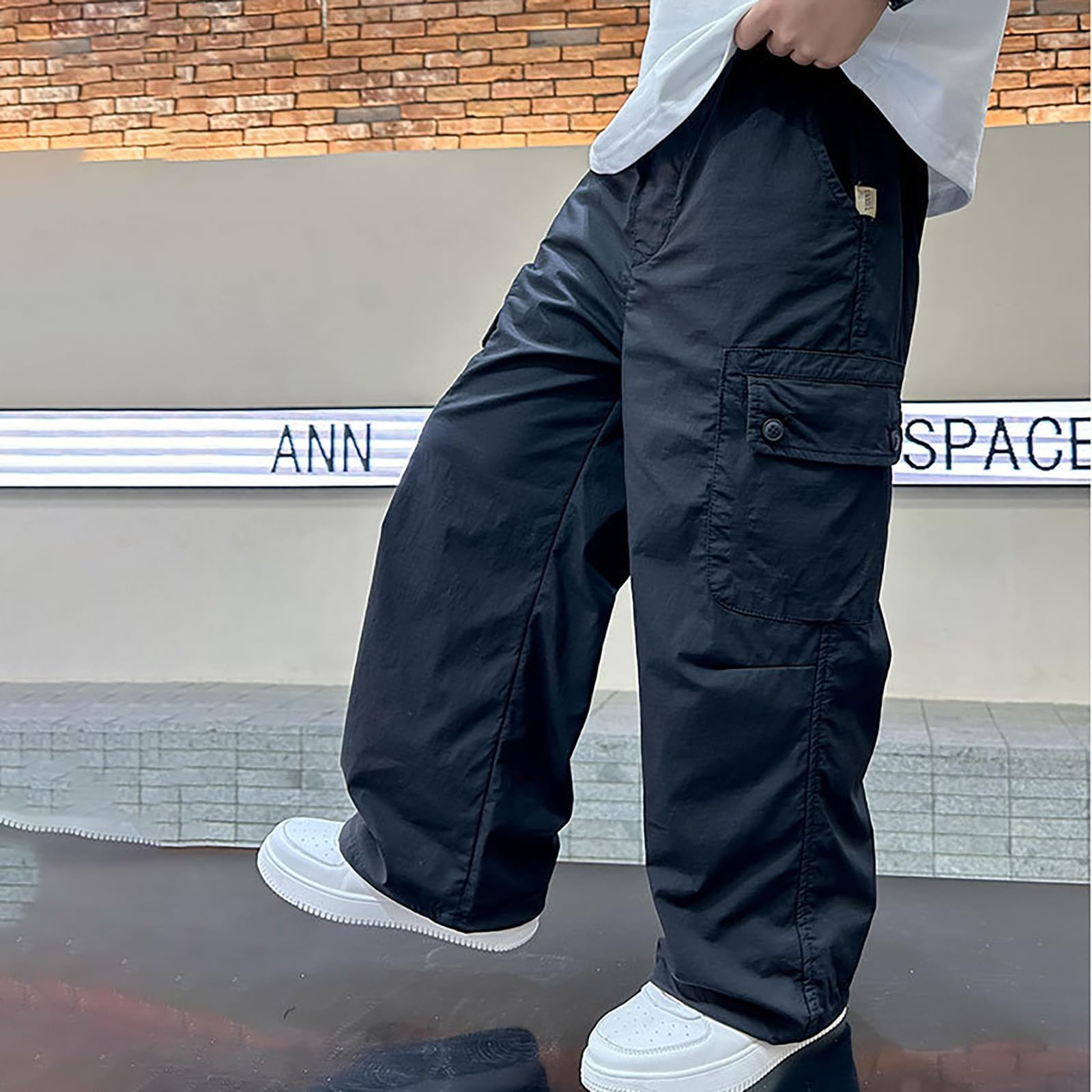 Boys Summer Casual Cargo Pants Loose Fit Activewear Sweatpants Comfortable Kids Trousers for (Black, 11-12 Years)