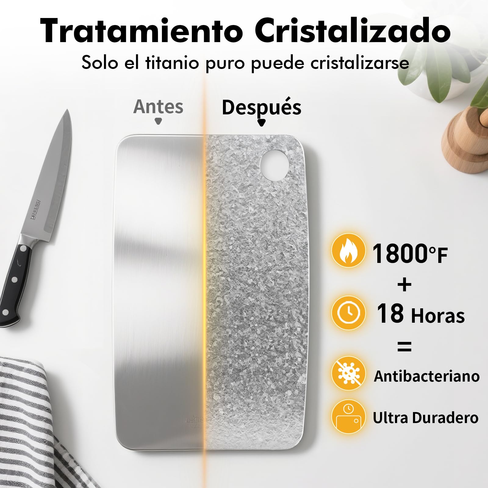Tabla de cortar de titanio 100% puro, tablas de cortar antibacterianas certificadas por la EPA, tabla de cortar de titanio puro de doble cara para cocina y cocinar al aire libre (30 x 20 cm)