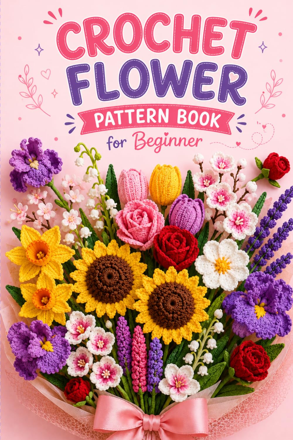 Crochet Flower Pattern Book for Beginners: 9 Easy Crochet Flower Designs with Step-by-Step Image Instructions | Tulip, Rose, Sunflower, Daffodil, ... Patterns | Crochet Flower Bouquet Pattern