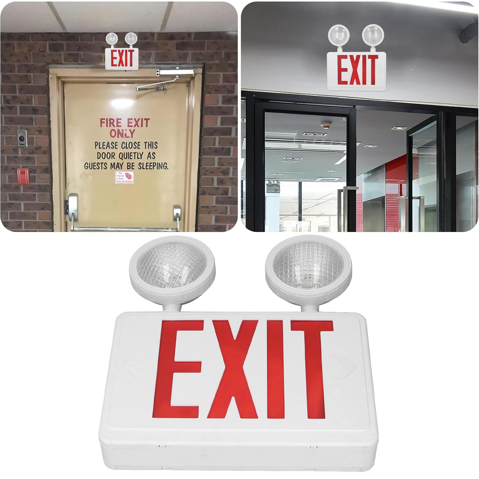 Señal de Salida de Emergencia Roja, Luces LED de Salida de Emergencia de Doble Cabezal, Señales de Salida Interiores y Exteriores Impermeables IP65 con Luces de Emergencia, Señal