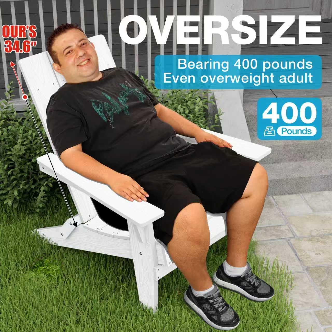 YEFU Adirondack Chairs Set of 2:Oversize Folding - 400lb Weight Capacity - Plastic Adirondack Chairs - High Back Like Wooden - All-Weather Use for Outdoor/Patio/Fire Pit/Garden/Camping - (White)