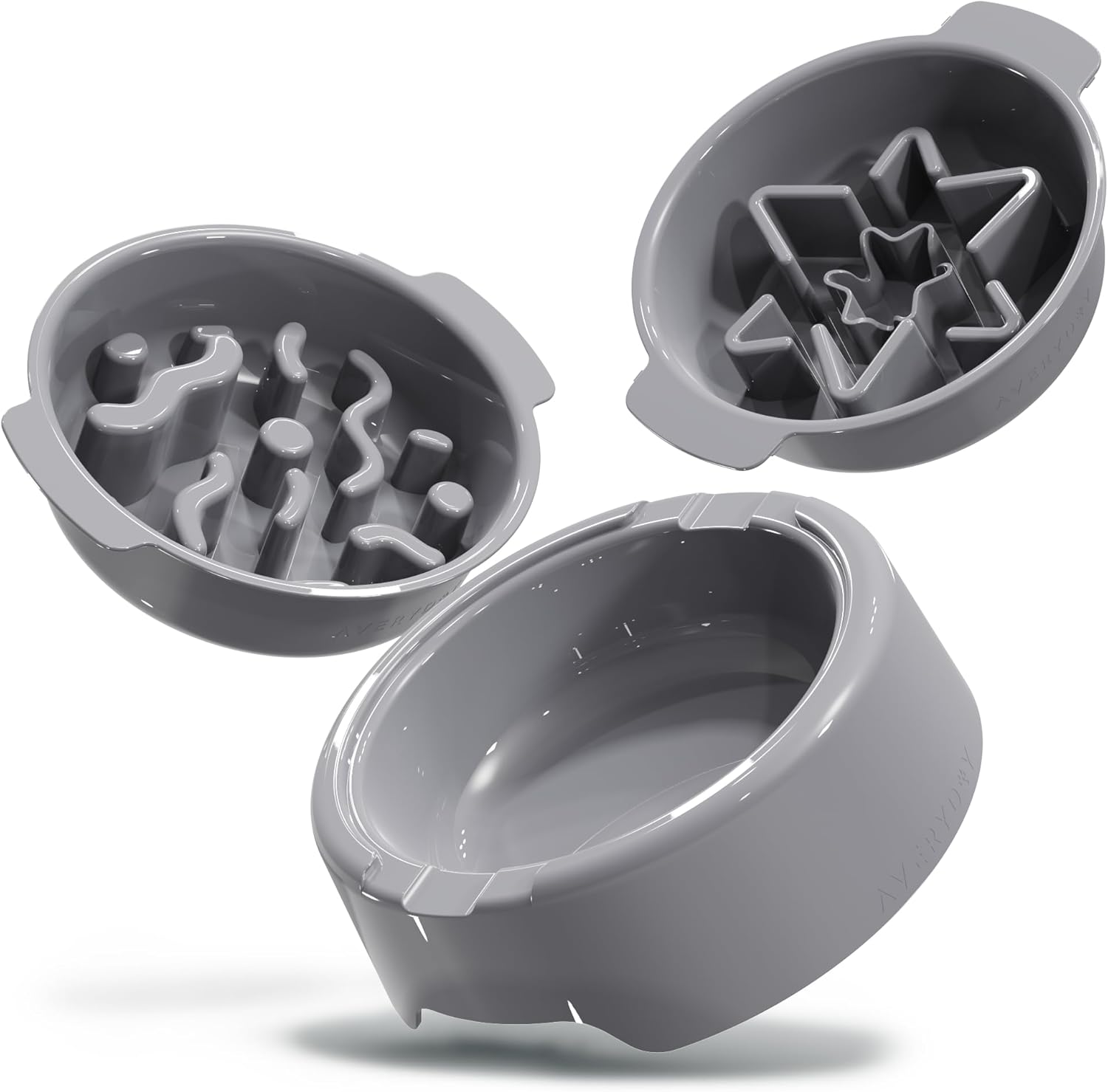 AVERYDAY 3 Pack Slow Feeder Dog Bowl Set, Weighted Changeable Maze Insert Bowls, Anti-Slip Puzzle Feeding Bowl for Wet Dry & Raw Dog Food, Slow Eating Deep Pet Food Dish for Medium & Large Breeds