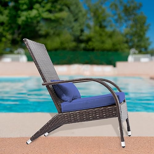 Miniatura 3 de Juego de 2 sillas Adirondack de mimbre para exteriores, sillas de ratán para fogatas, cómodas y relajadas, con cojín suave, asiento bajo y profundo,