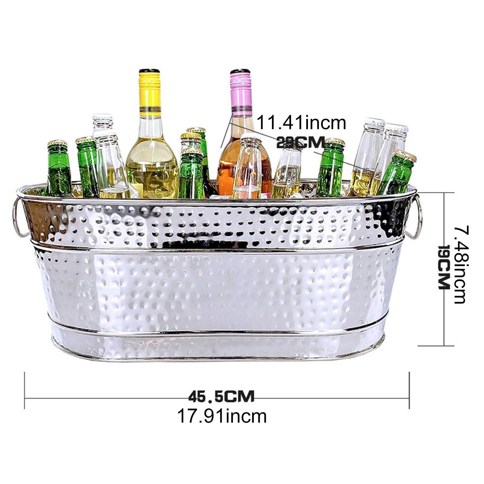 Eiskübel, Verzinkt, Oval, Getränkewanne mit Griff für Partys, Getränkekübel Aus Metall, Bierkübel für Cocktails, Bier, Wein, Hotel
