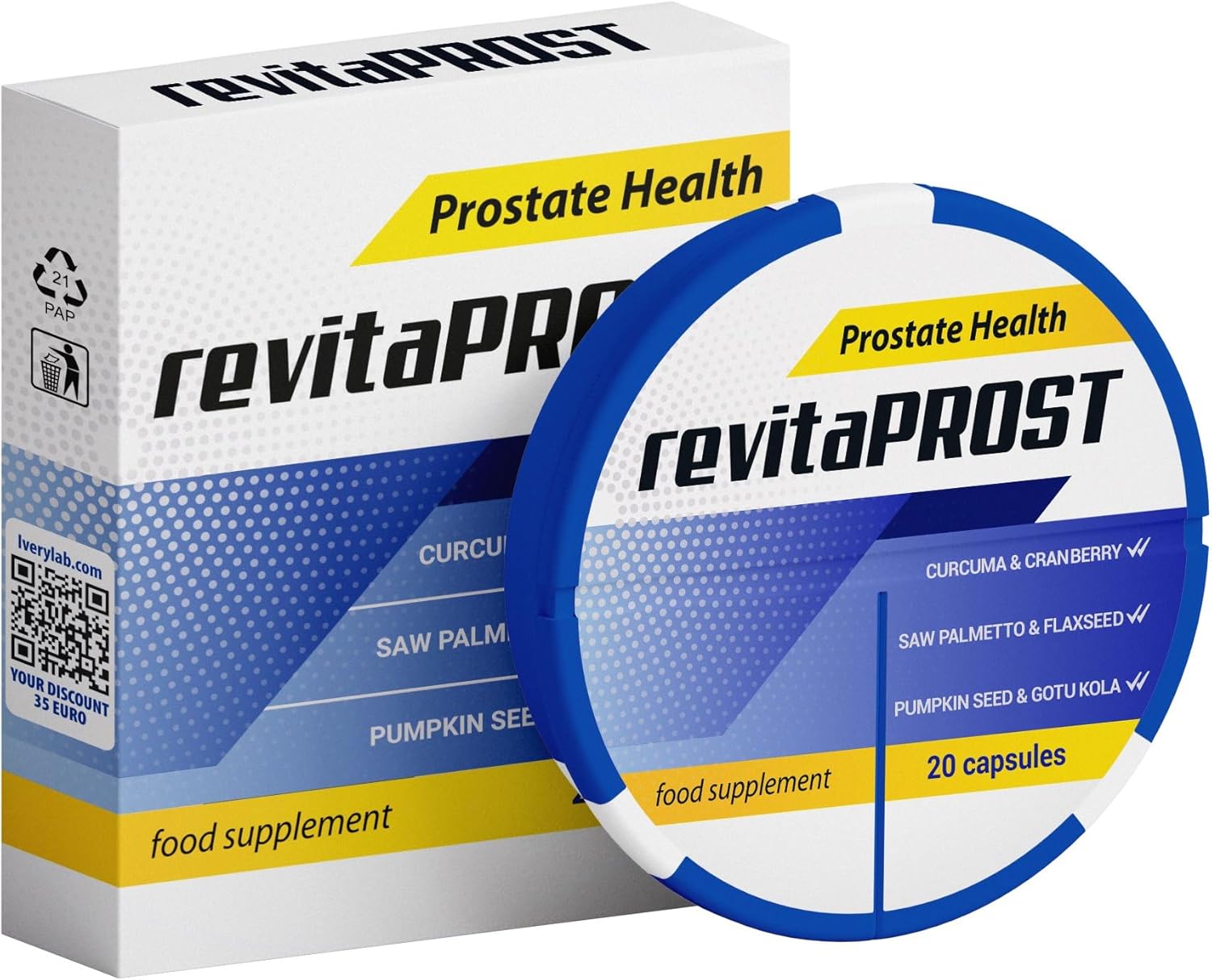 RevitaPROST Original Capsules, Pompoenpitten-Extract, Zaagpalm, Kurkuma. 20 Stuk