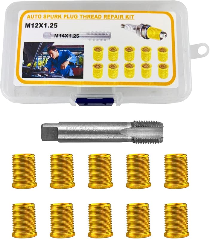 Flylin Spark Plug Thread Repair Kit M12x1.25 Inserts M14x1.25 Tap | Small Engine Repair Tools 14mm Rethreaded Kit for Automotive Gasoline Engines Generators, Precision Tap