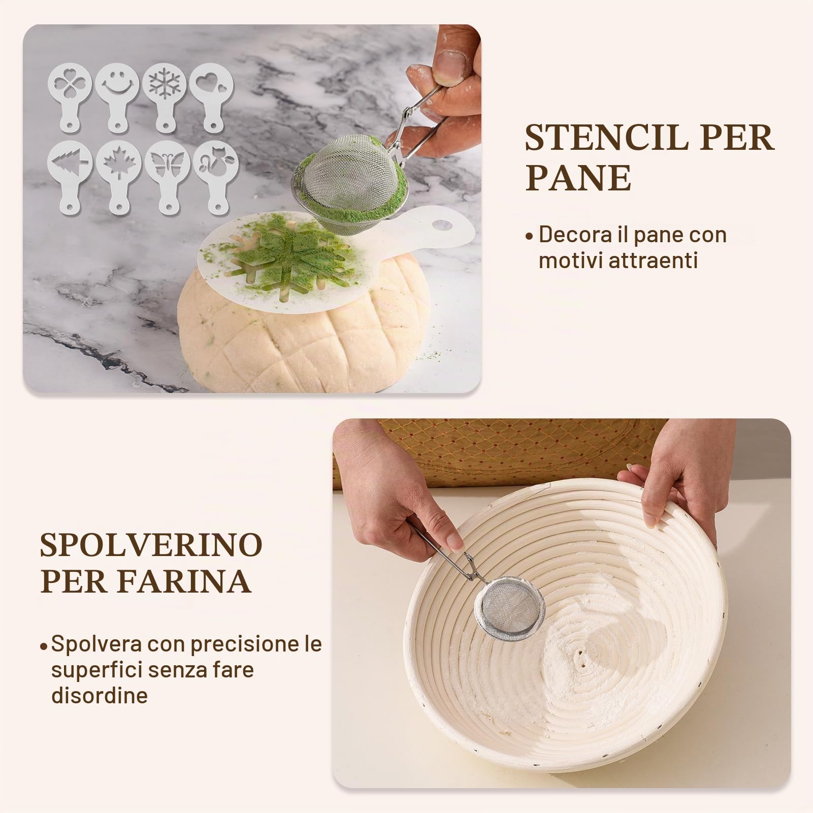 Cestino Lievitazione Pane Set Da 2, Rotondo e Ovale Cesto Lievitazione Pan in Rattan Naturale, Utensili Completi per la Preparazione del Pane per Panettieri Professionisti e Casalingh