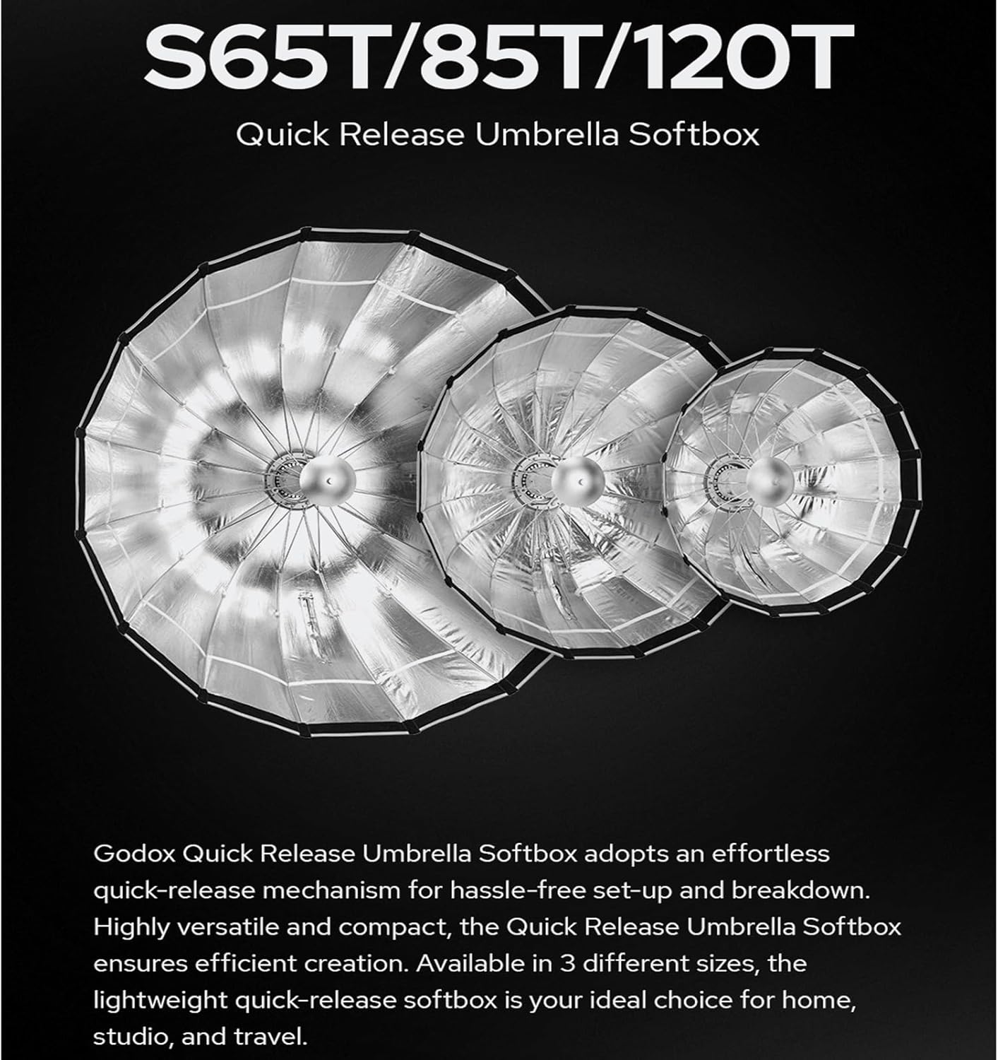 Godox S120T 47.2"/120cm Umbrella Softbox with Diffusers Quick Release, Standard Bowen Mount for Photography Studio Strobe Flash