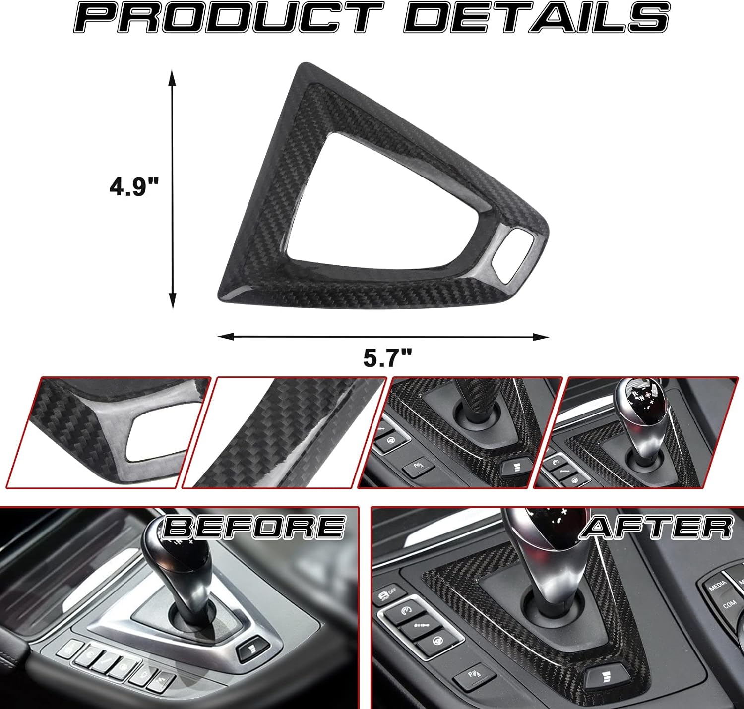 x xotic tech Inner Gear Shifter Knob Base Surround Molding Panel Cover Trim, Real Carbon Fiber, Compatible with BMW M2 M3 M4 F80 F82 F83 F87 w/M-DCT Transmission
