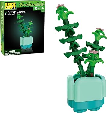 Brickcraft Bricktanicals Crassula Succulent Building Kit 75 Pieces, Stacked-Leaf Jade Plant in Mint Pot with Soft Pink Buds, Low-Maintenance Faux Succulent Decor for Adults, Ages 8+