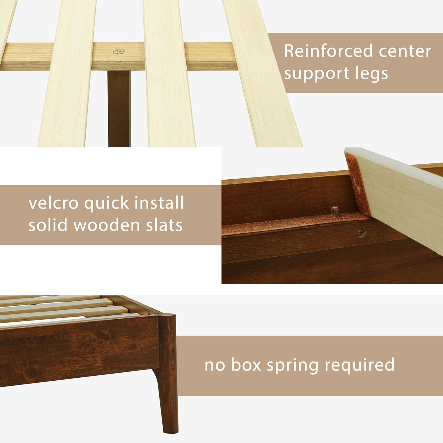 Acacia Haven Queen Bed Frame and Headboard, Platform Bed Frame Scandinavian Wood Bed Compatible with All Mattress Types, Wood Slats Support 800lbs Capacity, Quick & Easy Assembly, Walnut.